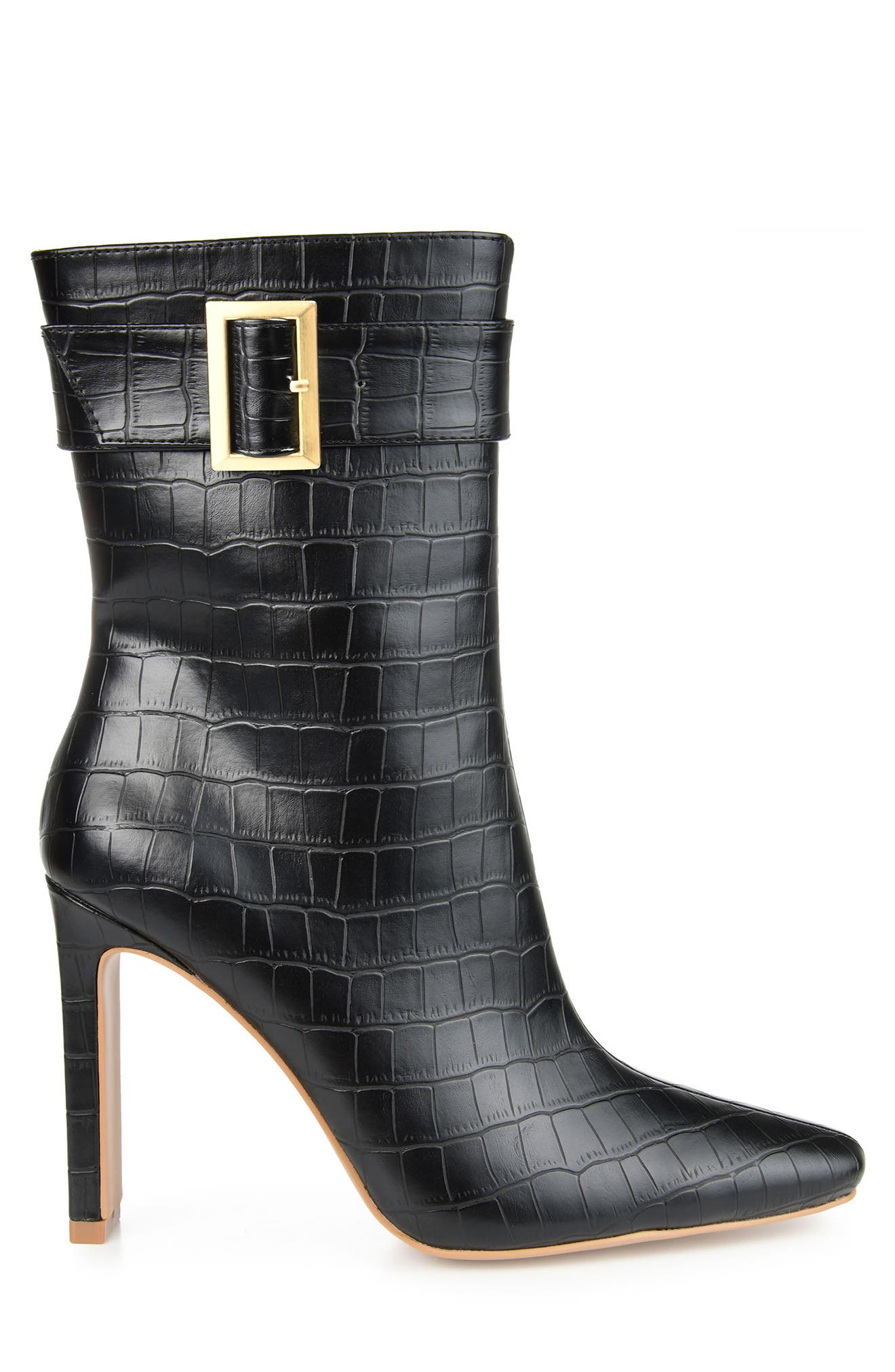 Journee Collection Elaine Croc Embossed Comfort Foam Bootie, Alternate, color, Black