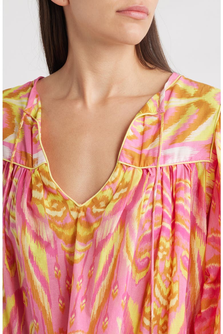 Pineapple Tapestry Tie Neck Top, Alternate, color, PINK
