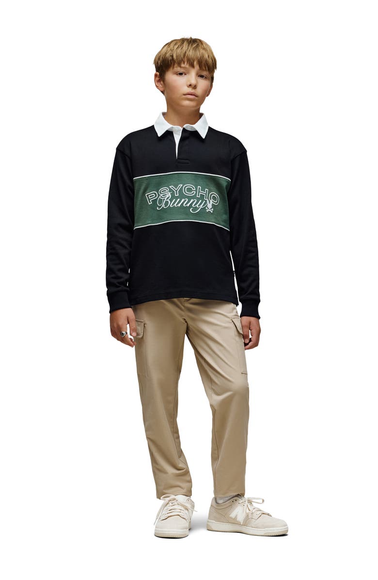 Psycho Bunny Kids' Enzo Long Sleeve Rugby Polo, Alternate, color, Black