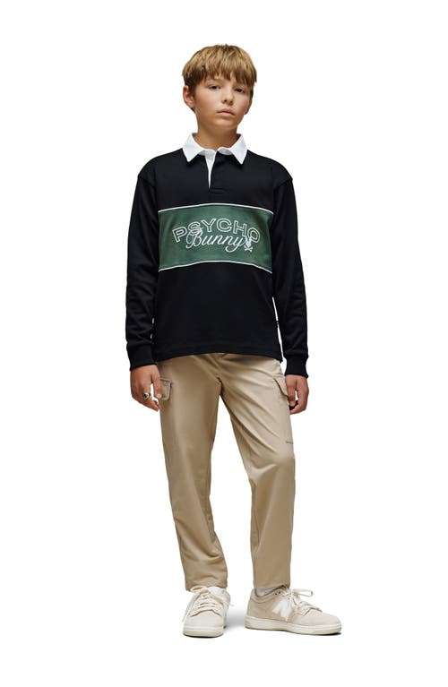Psycho Bunny Kids' Enzo Long Sleeve Rugby Polo In Black