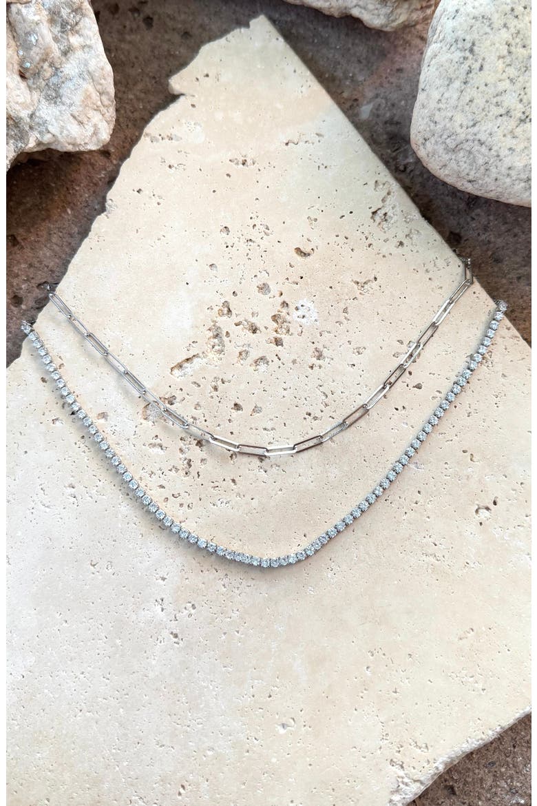 Set of 2 Paper Clip & Tennis Necklaces, Alternate, color, SILVER