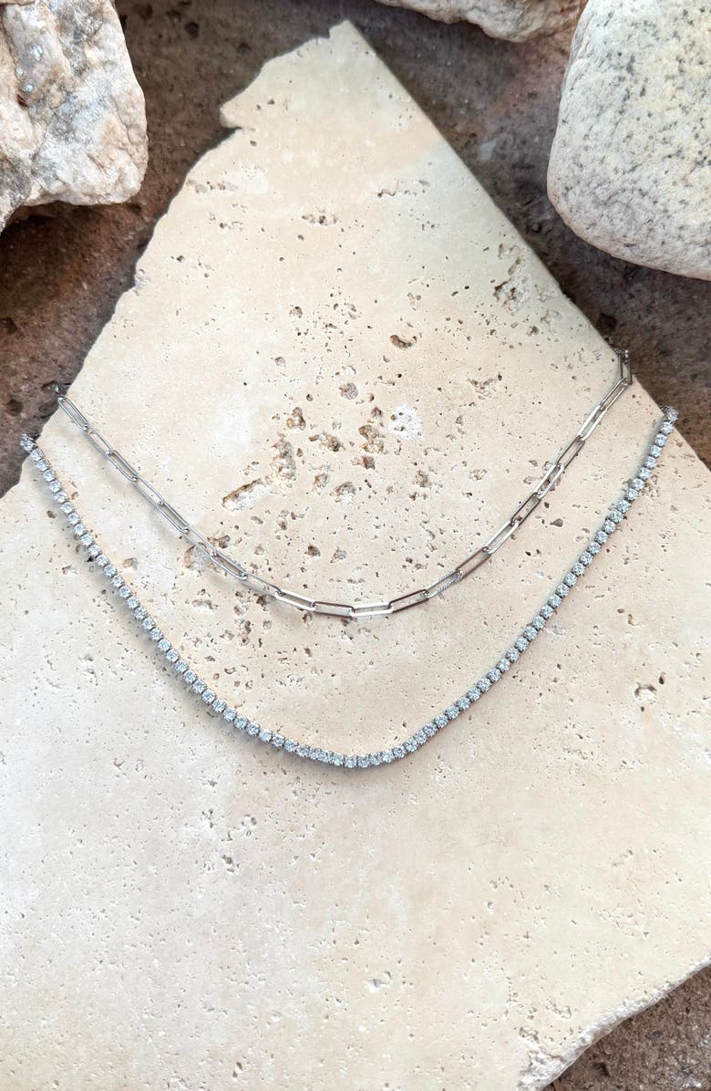 Adornia Set of 2 Paper Clip & Tennis Necklaces, Alternate, color, Silver