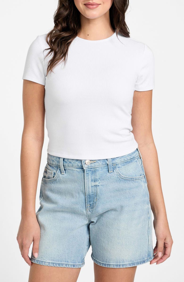 GUESS Terra Ribbed Crop T-Shirt, Main, color, Pure White