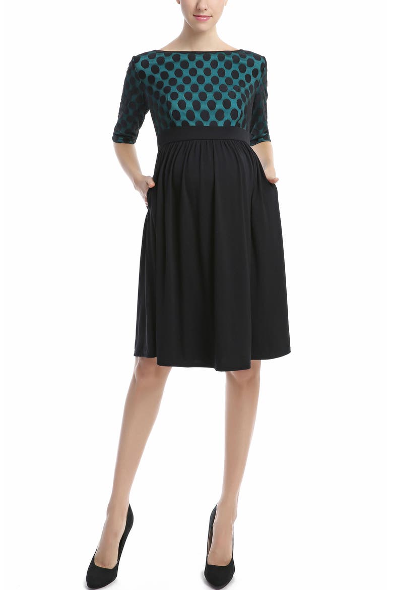 Milena Polka Dot Maternity Dress, Main, color, Black Teal
