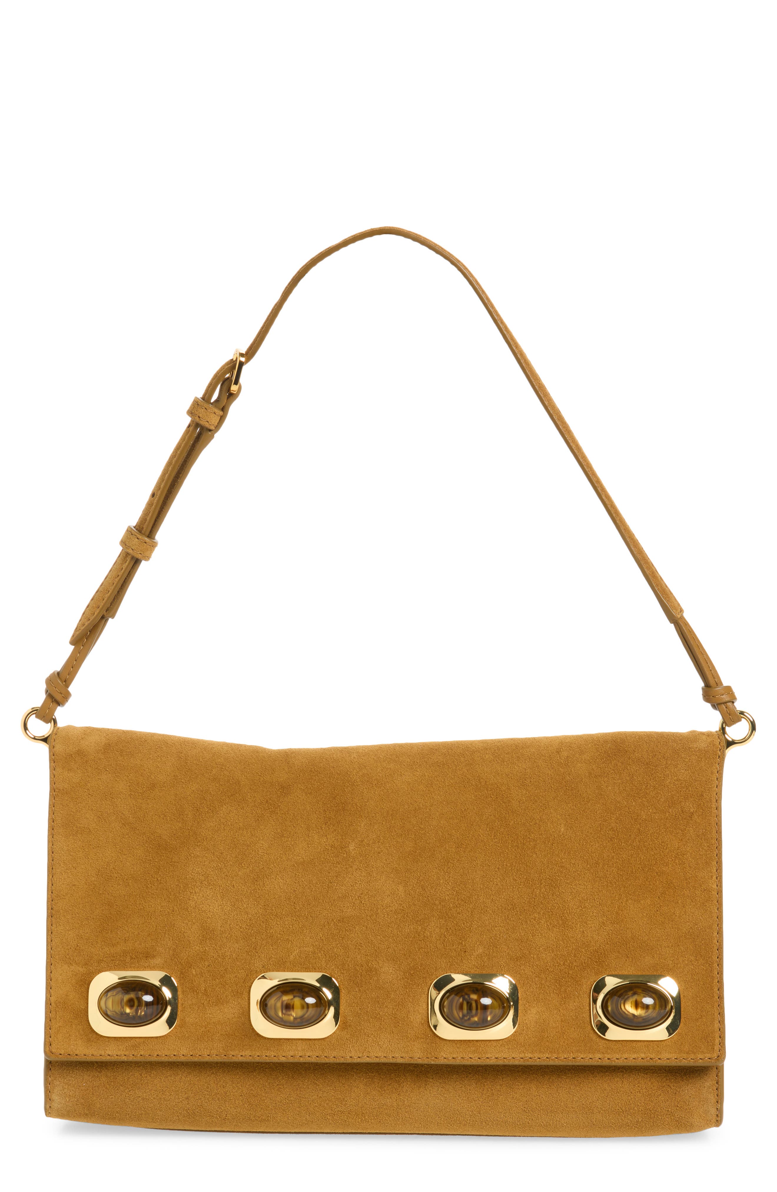 Edit Stone Embellished Suede Shoulder Bag, Main, color, ACORN