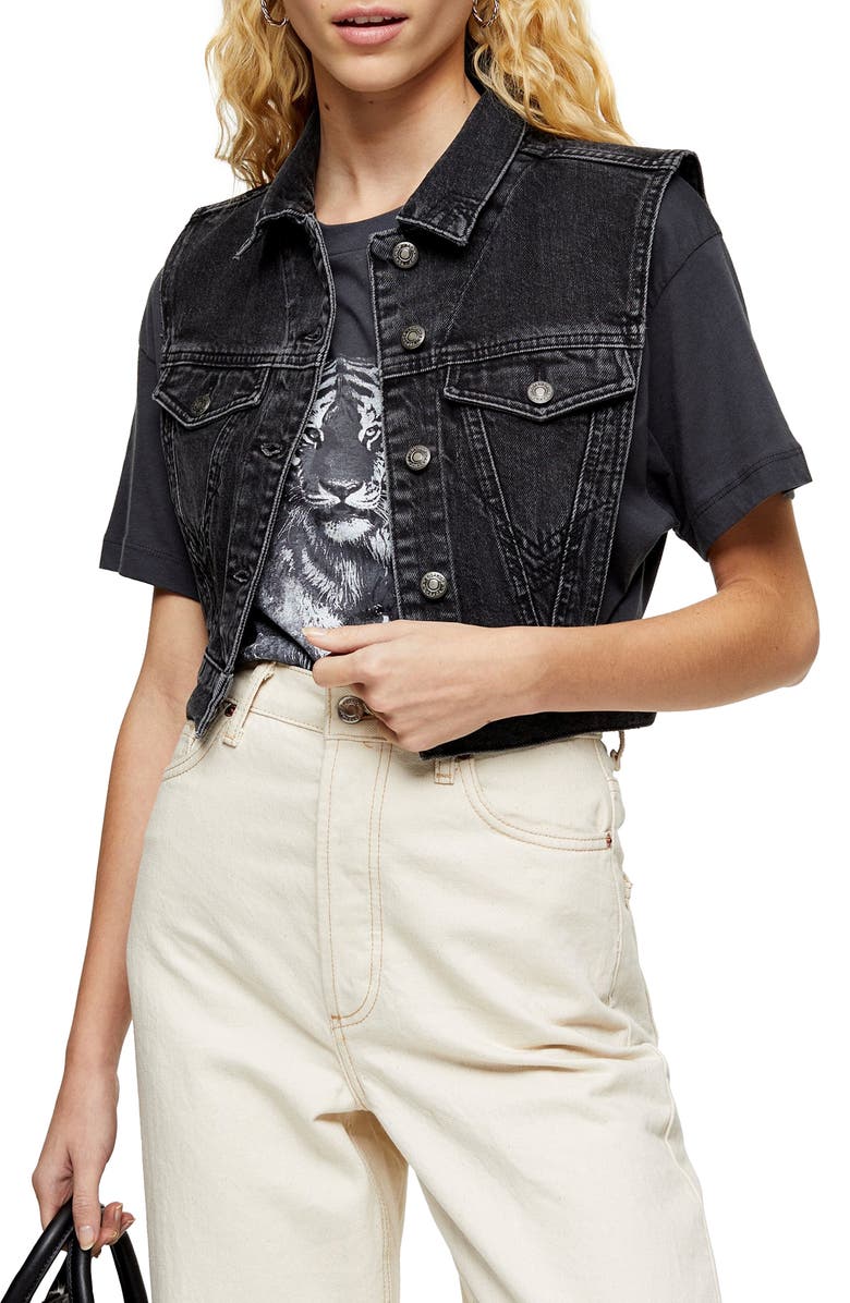 Topshop Tibet Tab Denim Vest, Main, color,