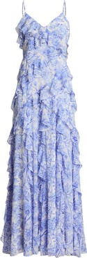 Lauren Ralph Lauren Floral Ruffle Georgette Gown