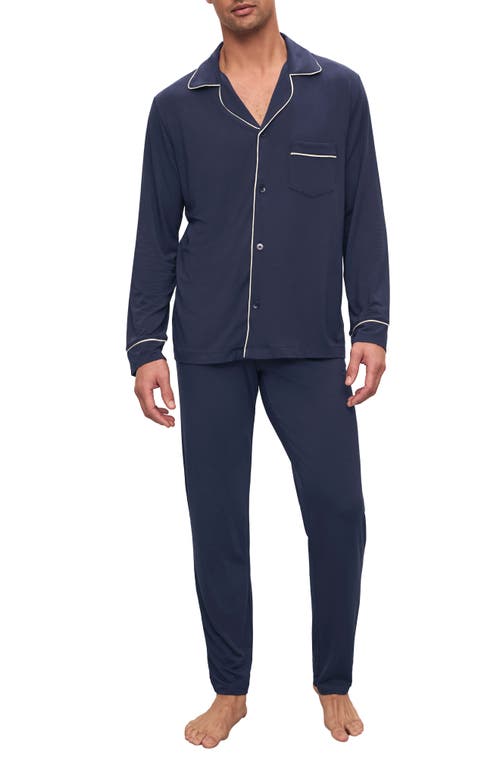 Eberjey William Modal Long Pjs True Navy/ivory In Blue