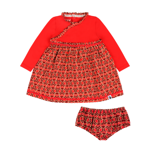 Baby Long Sleeve Ruffle Trim Dress and Bloomer Set