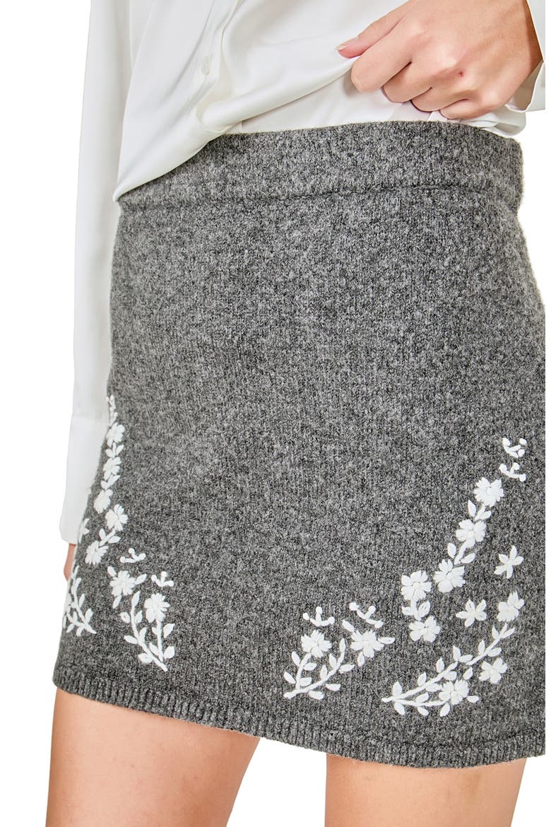 Floral Embroidered Sweater Miniskirt, Alternate, color, CHARCOAL