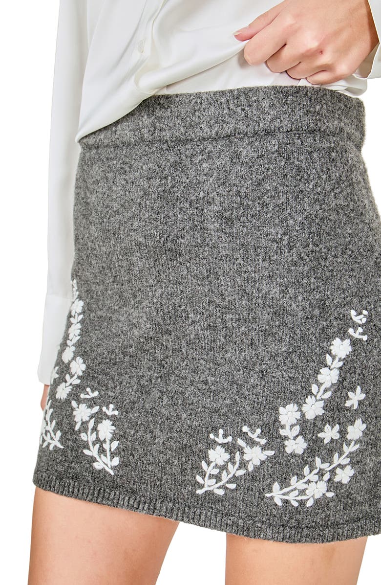 Endless Rose Floral Embroidered Sweater Miniskirt, Alternate, color, Charcoal