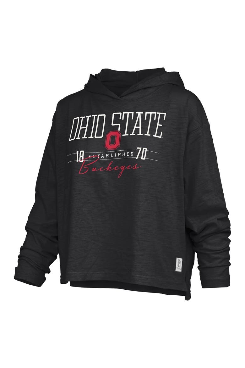 Women's Pressbox  Black Ohio State Buckeyes Castillo Slub Waist Length Long Sleeve Hooded T-Shirt, Alternate, color, Black