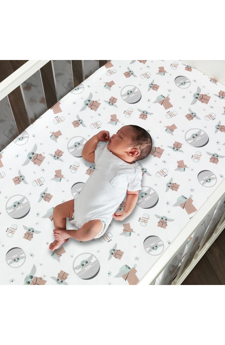 Lambs & Ivy Star Wars Mandalorian The Child/Baby Yoda/Grogu Fitted Crib Sheet, Alternate, color, White