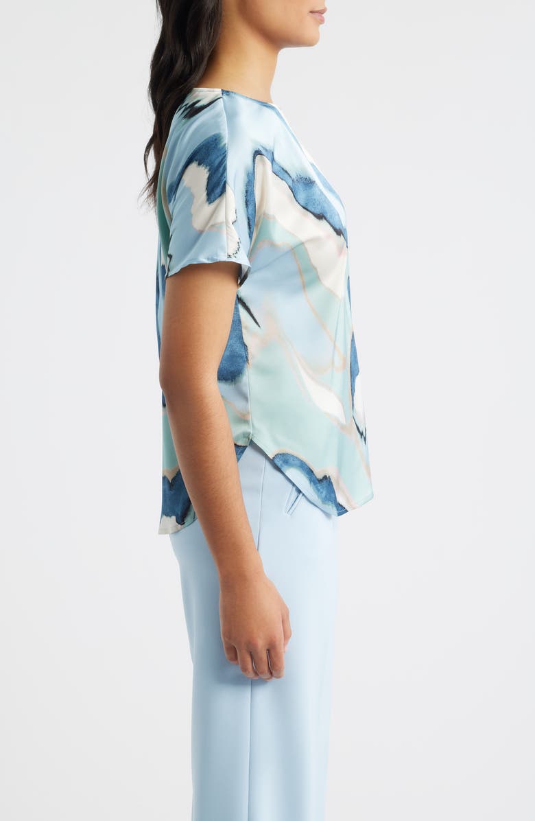 Anne Klein Abstract Print Bateau Neck Top, Alternate, color, Opal Blue Multi