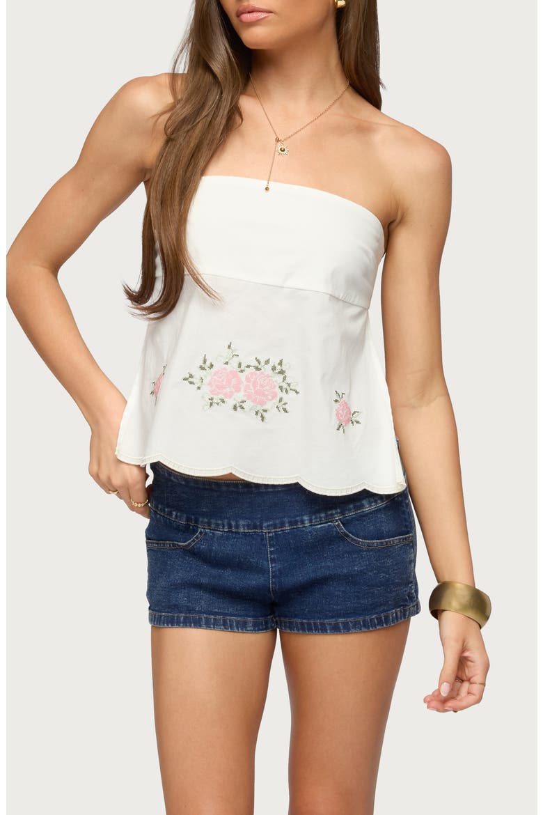 Shiri Embroidered Strapless Open Back Top, Main, color, WHITE