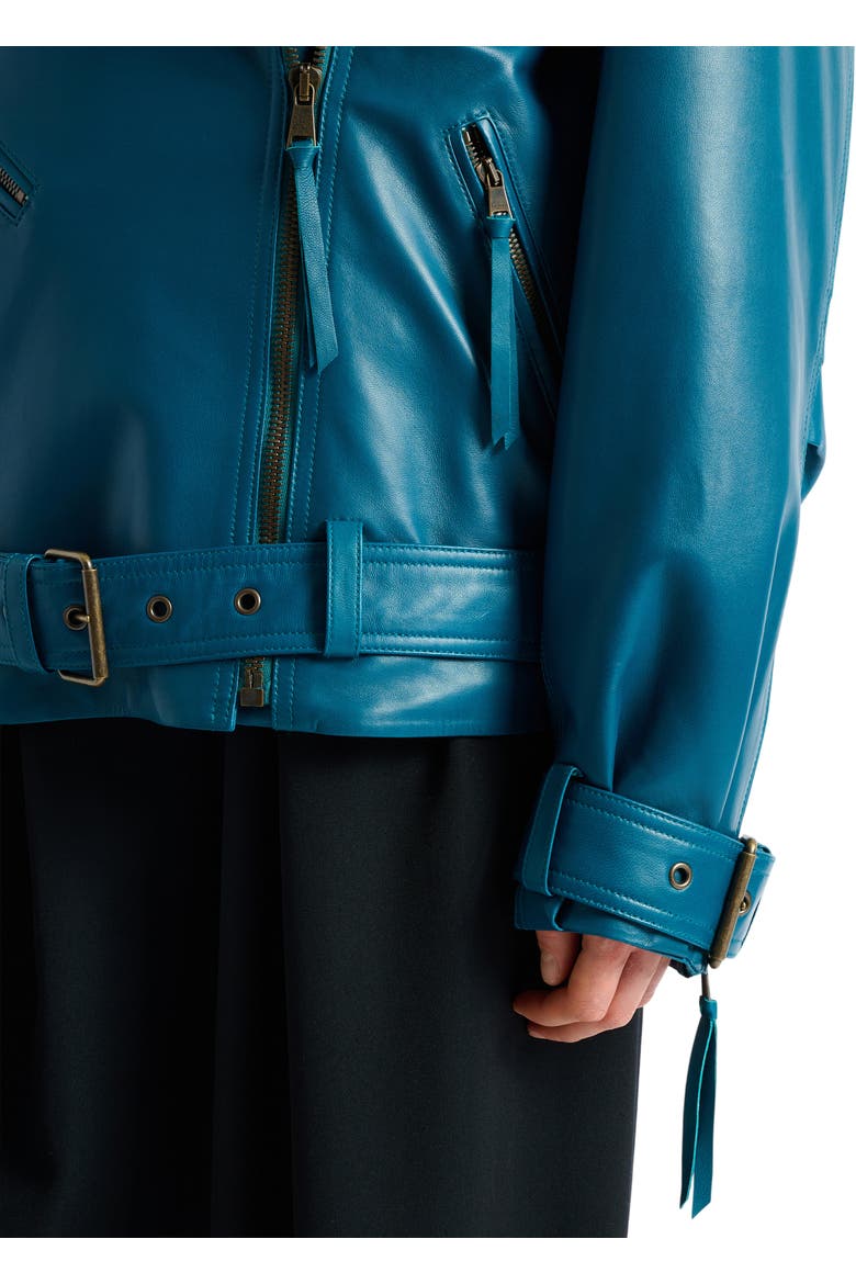 Lambskin leather biker jacket, Alternate, color, blue