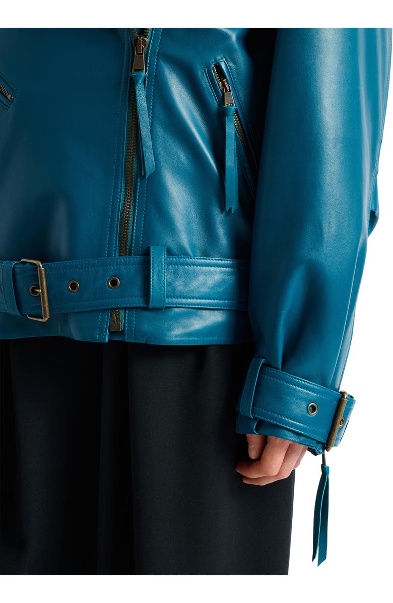 Balmain Lambskin leather biker jacket, Alternate, color, Blue