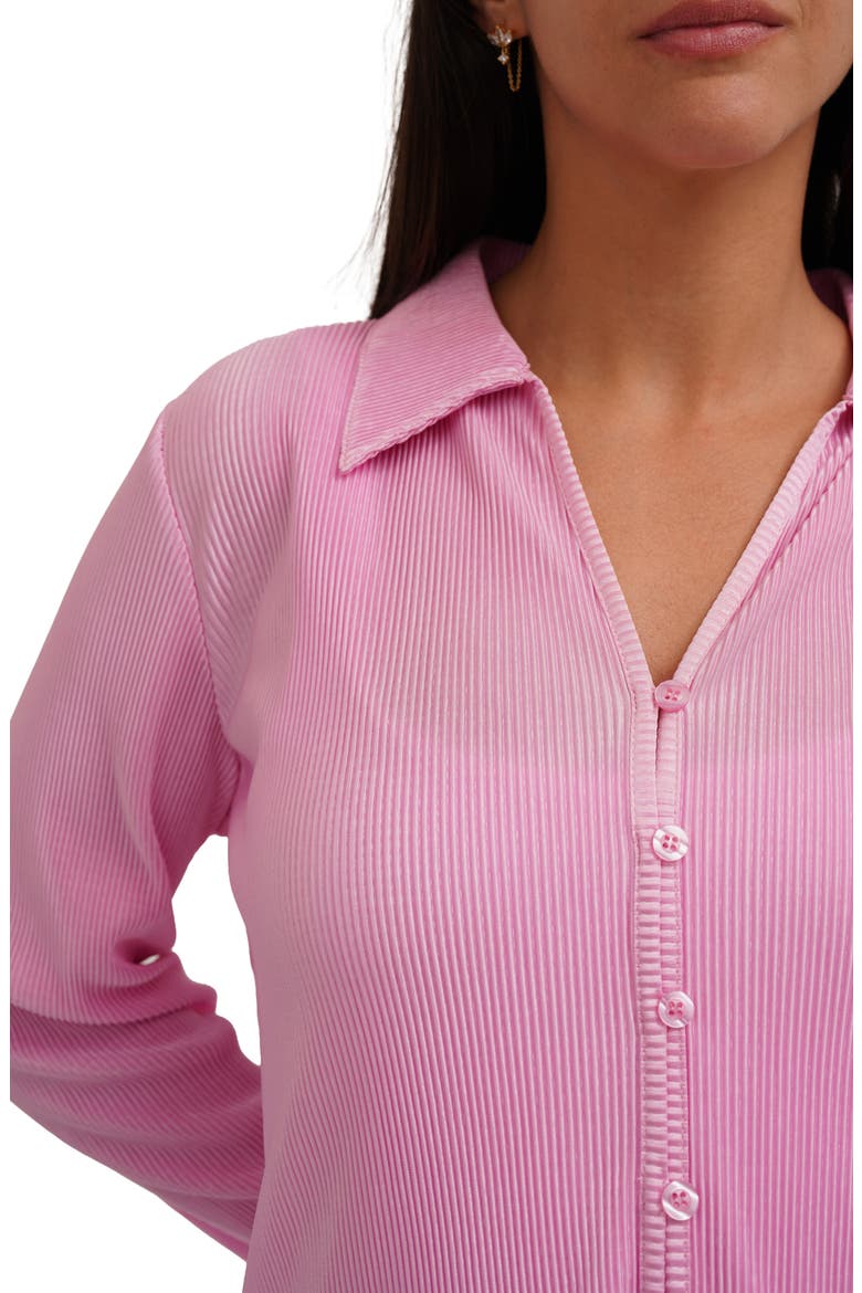 Rib Button-Up Shirt, Alternate, color, BON BON