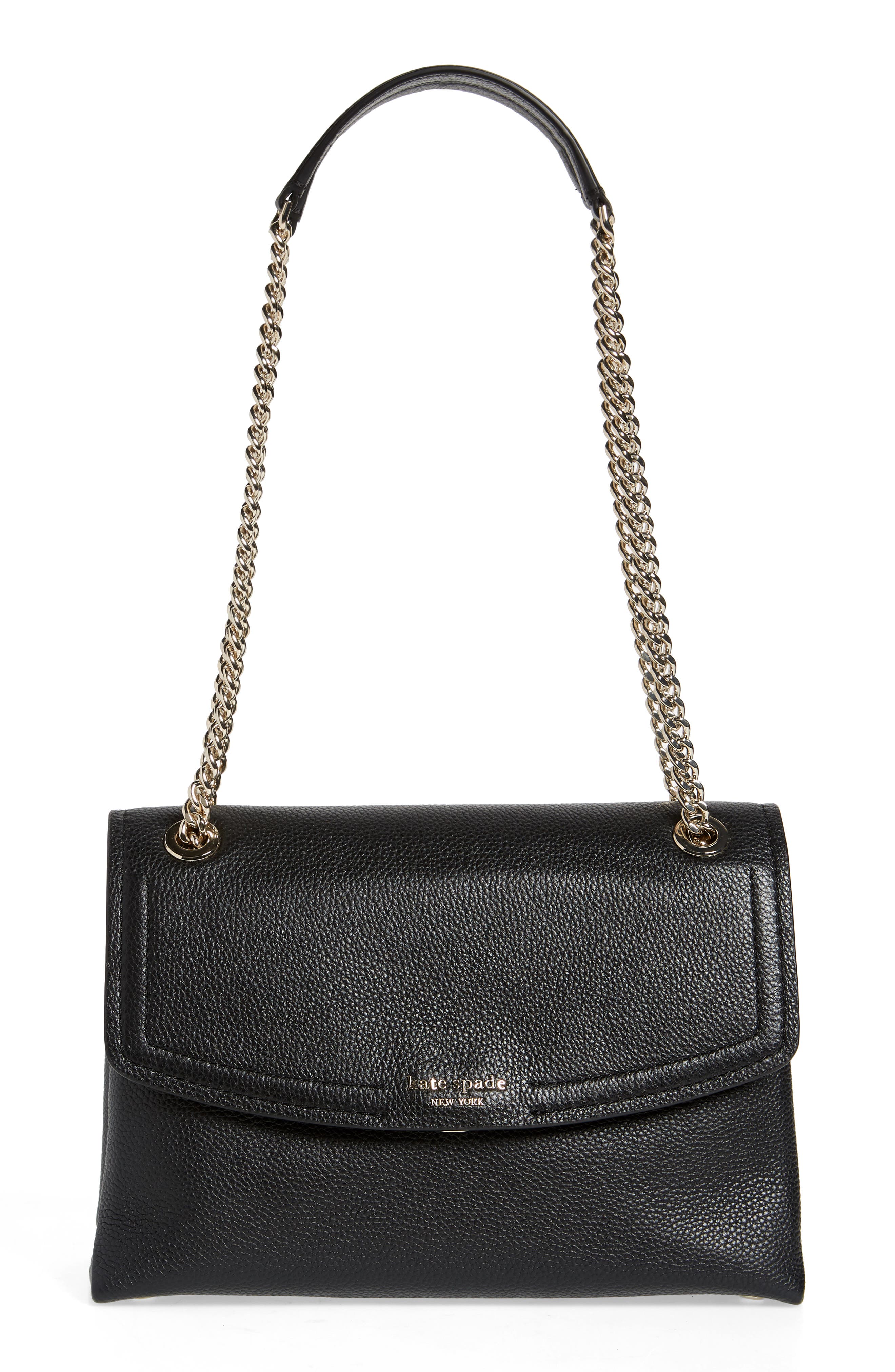large florence leather shoulder bag, Main, color, BLACK