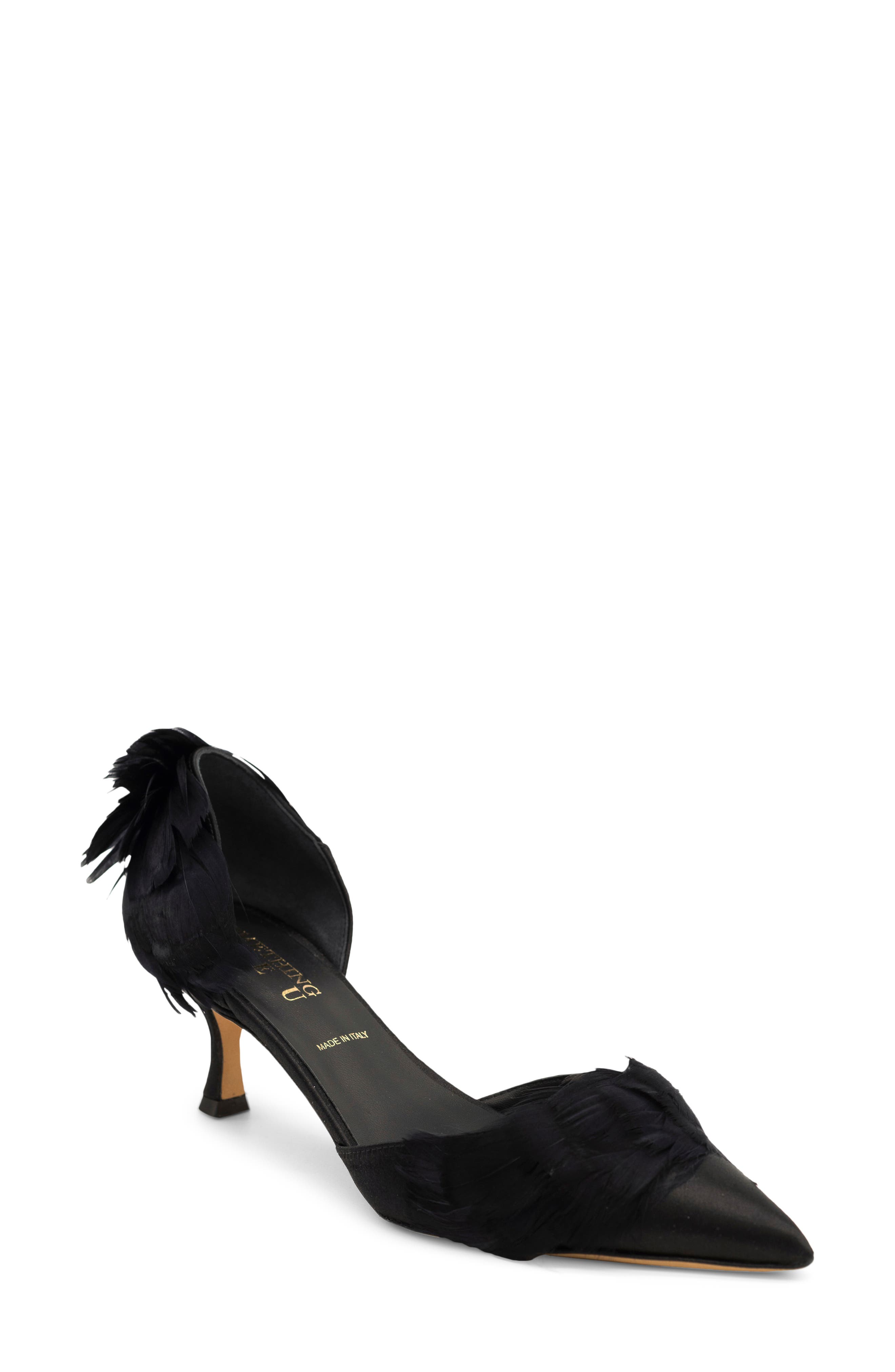 Sophia Feather Kitten Heel d'Orsay Pump, Main, color, BLACK