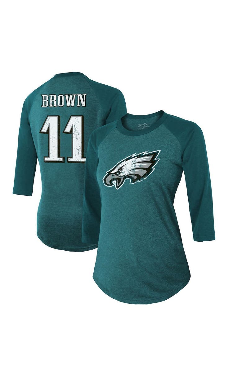 Majestic Threads Women's Majestic Threads A.J. Brown Midnight Green Philadelphia Eagles Name & Number Raglan 3/4 Sleeve T-Shirt, Main, color, 