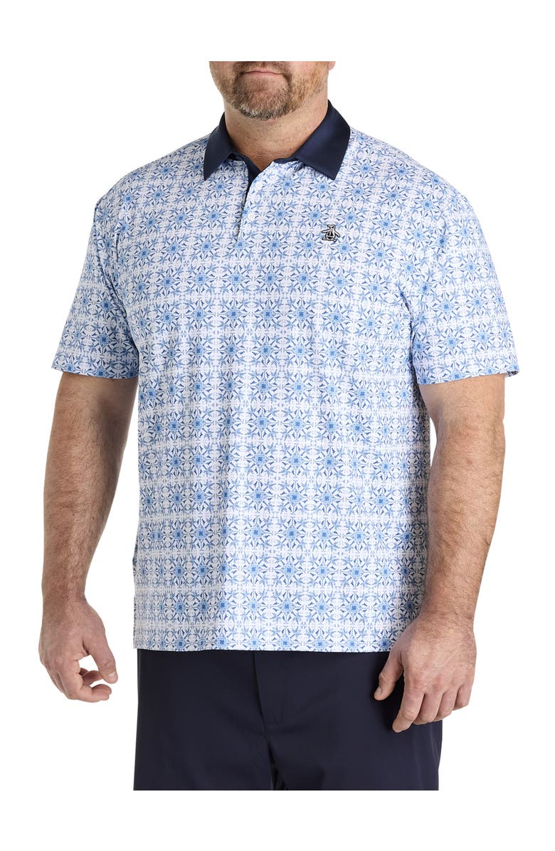 Original Penguin Big & Tall Pete's Cocktail Windowpane Patterned Polo Shirt, Main, color, Bright White