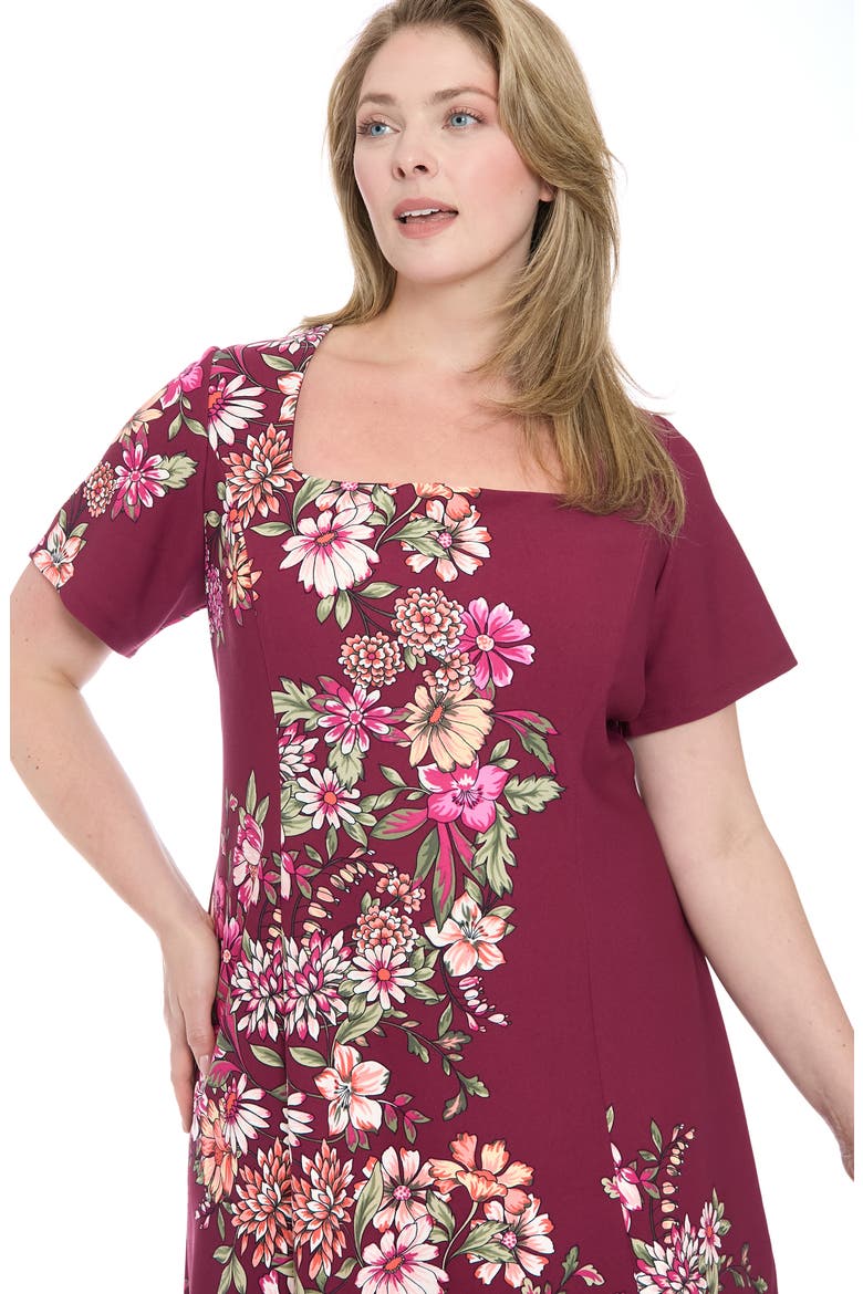 Floral Short Sleeve Fit & Flare Dress, Alternate, color, PLUM/ BROOT