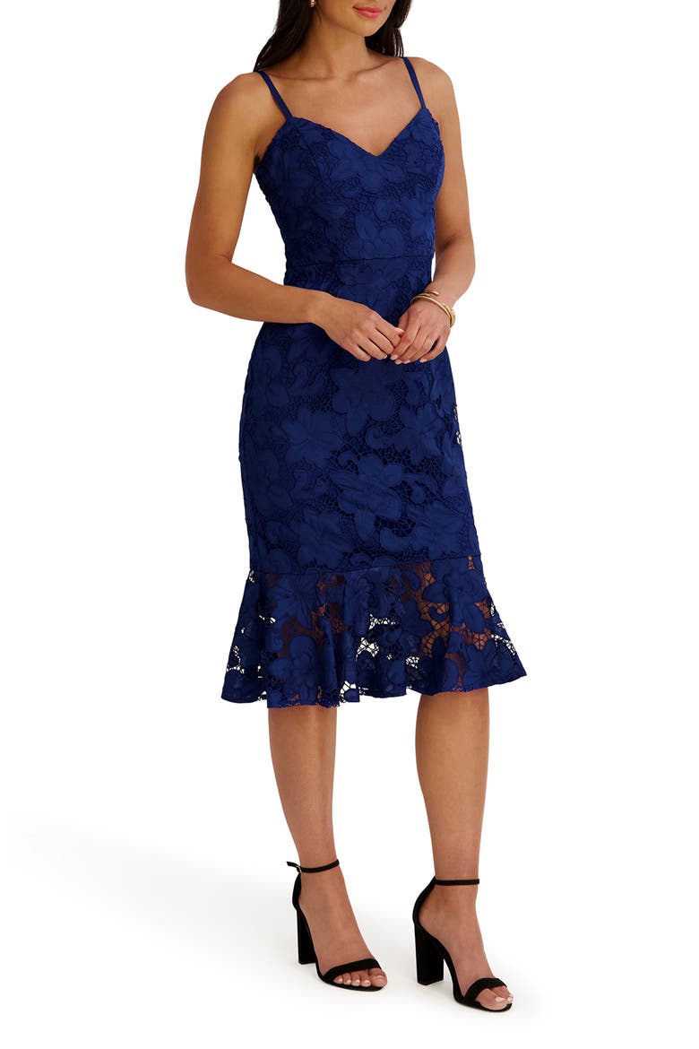 Lace Body-Con Midi Dress, Alternate, color, SAPPHIRE