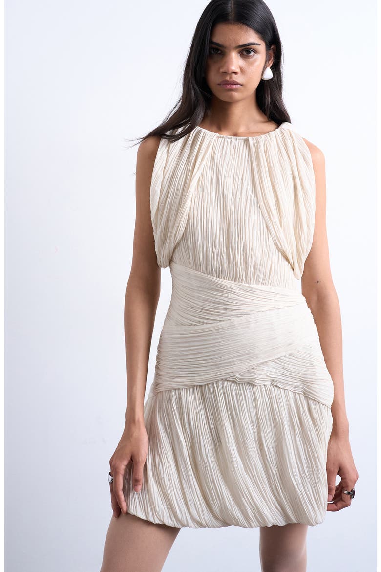 Drape Shoulders Pleated Minidress, Alternate, color, WHITE