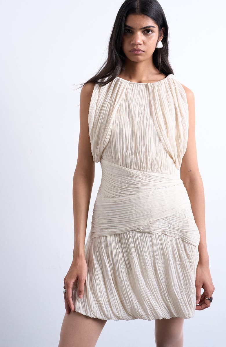 Topshop Drape Shoulders Pleated Minidress, Alternate, color,