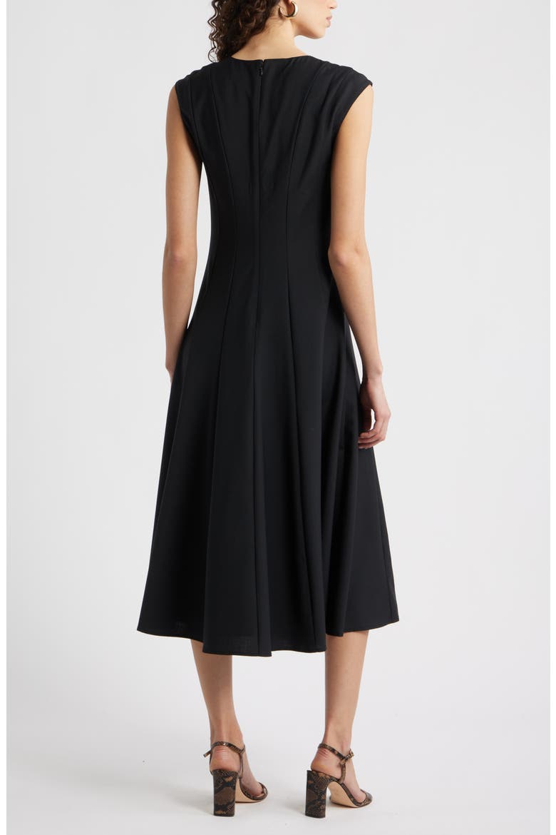 Seamed Wool Blend Midi Dress, Alternate, color, BLACK