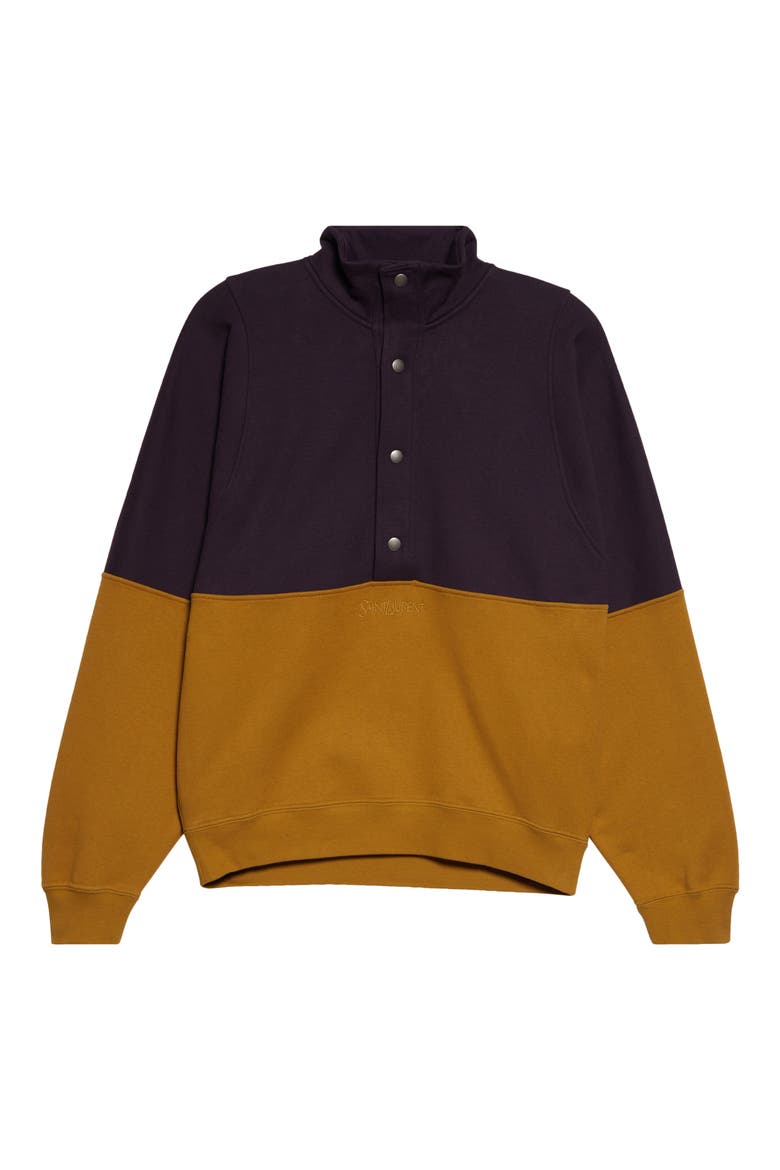Colorblock Cotton Fleece Half Snap Sweatshirt, Alternate, color, RAISIN / MIEL FONCE