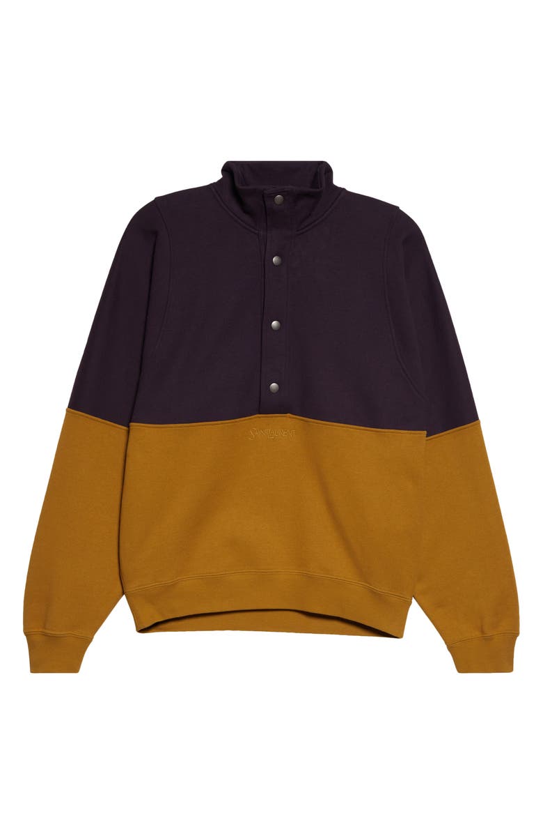 Saint Laurent Colorblock Cotton Fleece Half Snap Sweatshirt, Main, color, Raisin / Miel Fonce