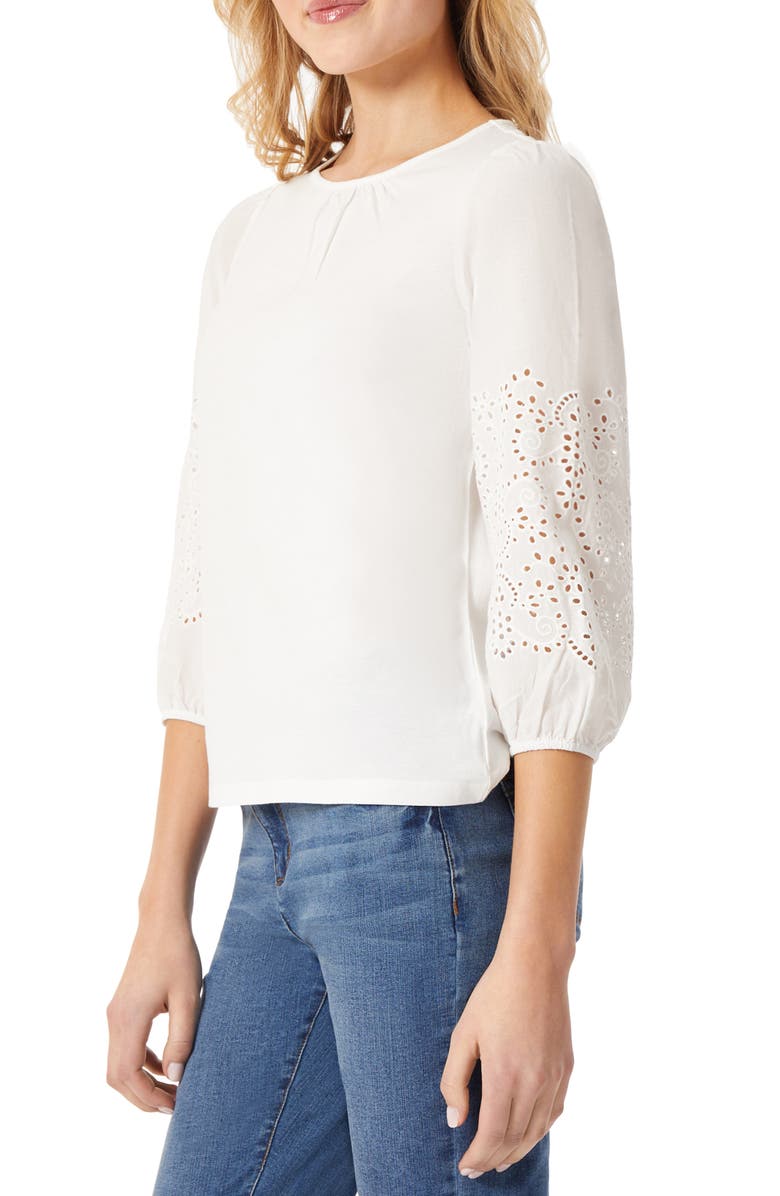 Jones New York Embroidered Eyelet Balloon Sleeve Top, Alternate, color, 
