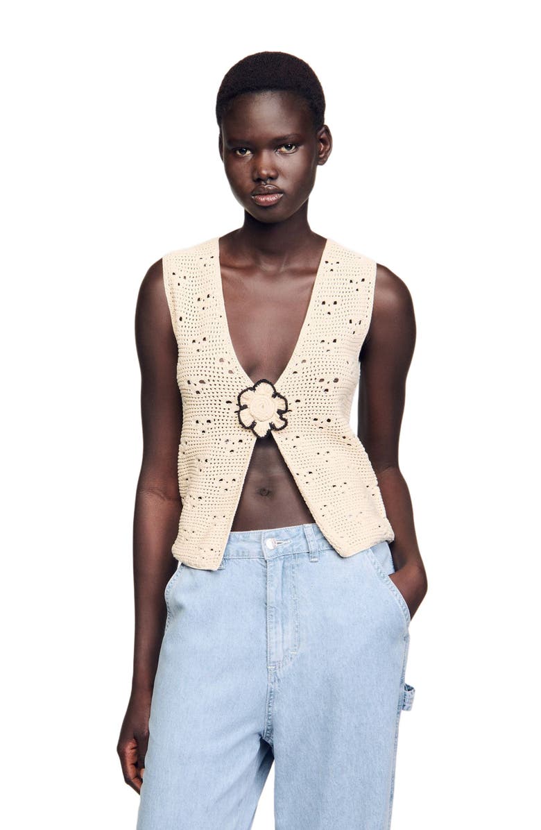 SANDRO Crochet cardigan, Alternate, color, Ecru