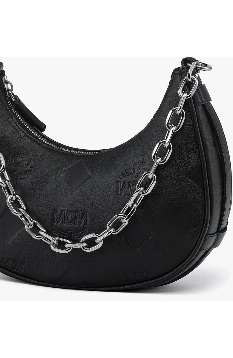 MCM Aren Crescent Hobo Bag in Maxi Monogram Leather, Alternate, color, Black
