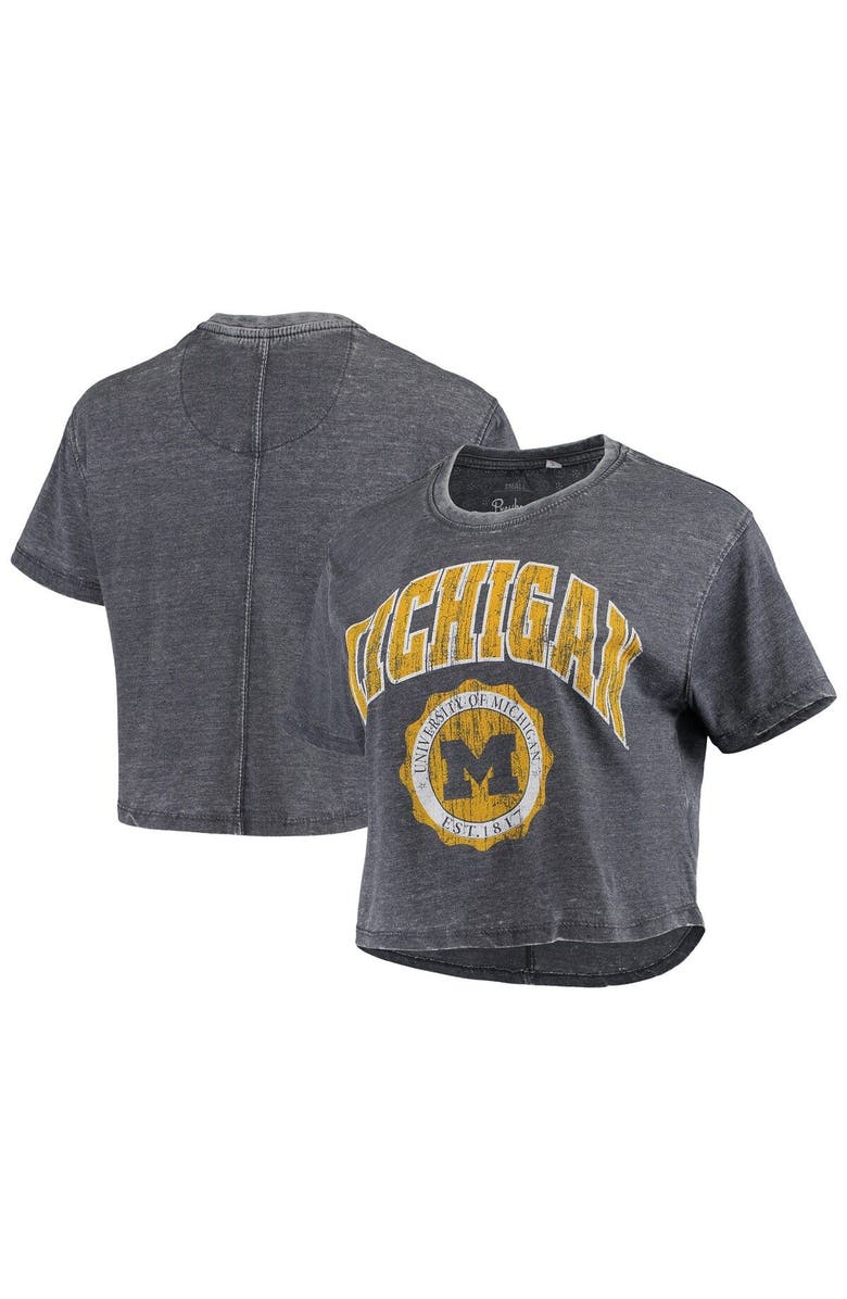 PRESSBOX Women's Pressbox Navy Michigan Wolverines Edith Vintage Burnout Crop T-Shirt, Main, color, 