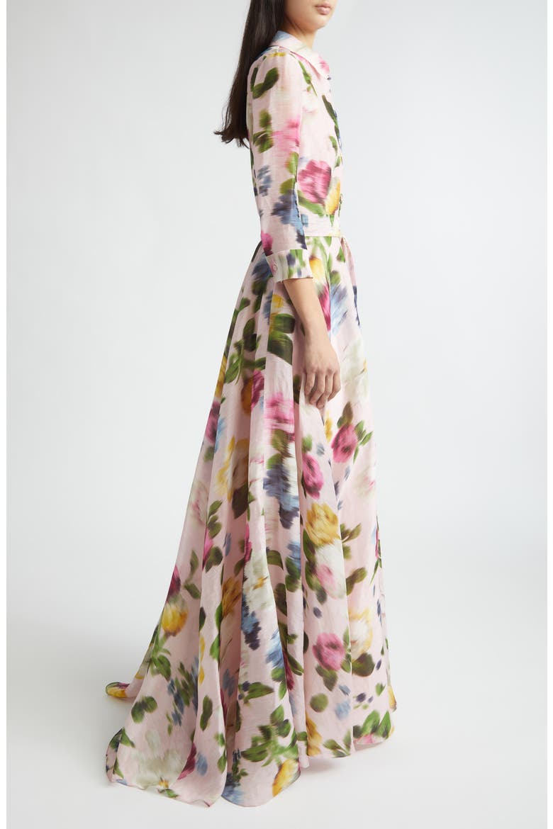 Blurred Rose Print Linen & Silk Trench Gown, Alternate, color, ROSEWATER MULTI