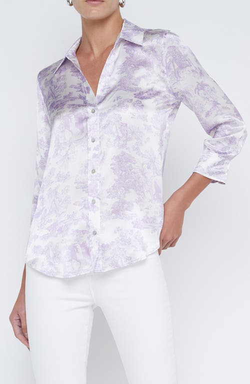 L Agence Dani Button-front Silk Blouse In Lilac/white Tropical Toile