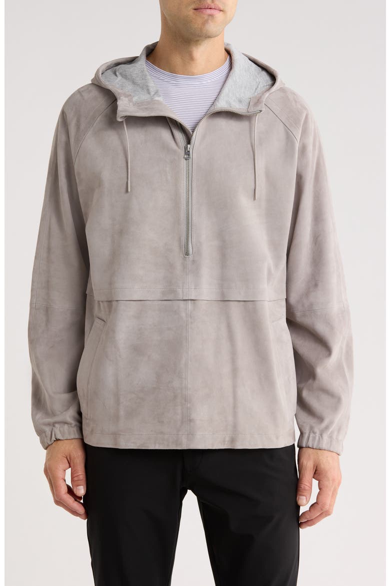 Suede Quarter Zip Hoodie, Main, color, LIGHT HAWK