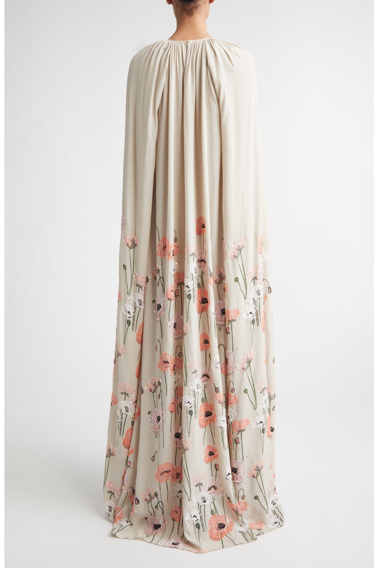 Minnie Embroidered Cape Gown, Alternate, color, PINK CORAL POPPIES