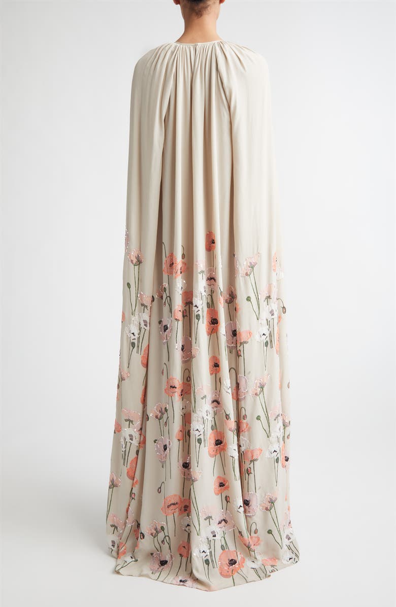 BERNADETTE Minnie Embroidered Cape Gown, Alternate, color, Pink Coral Poppies