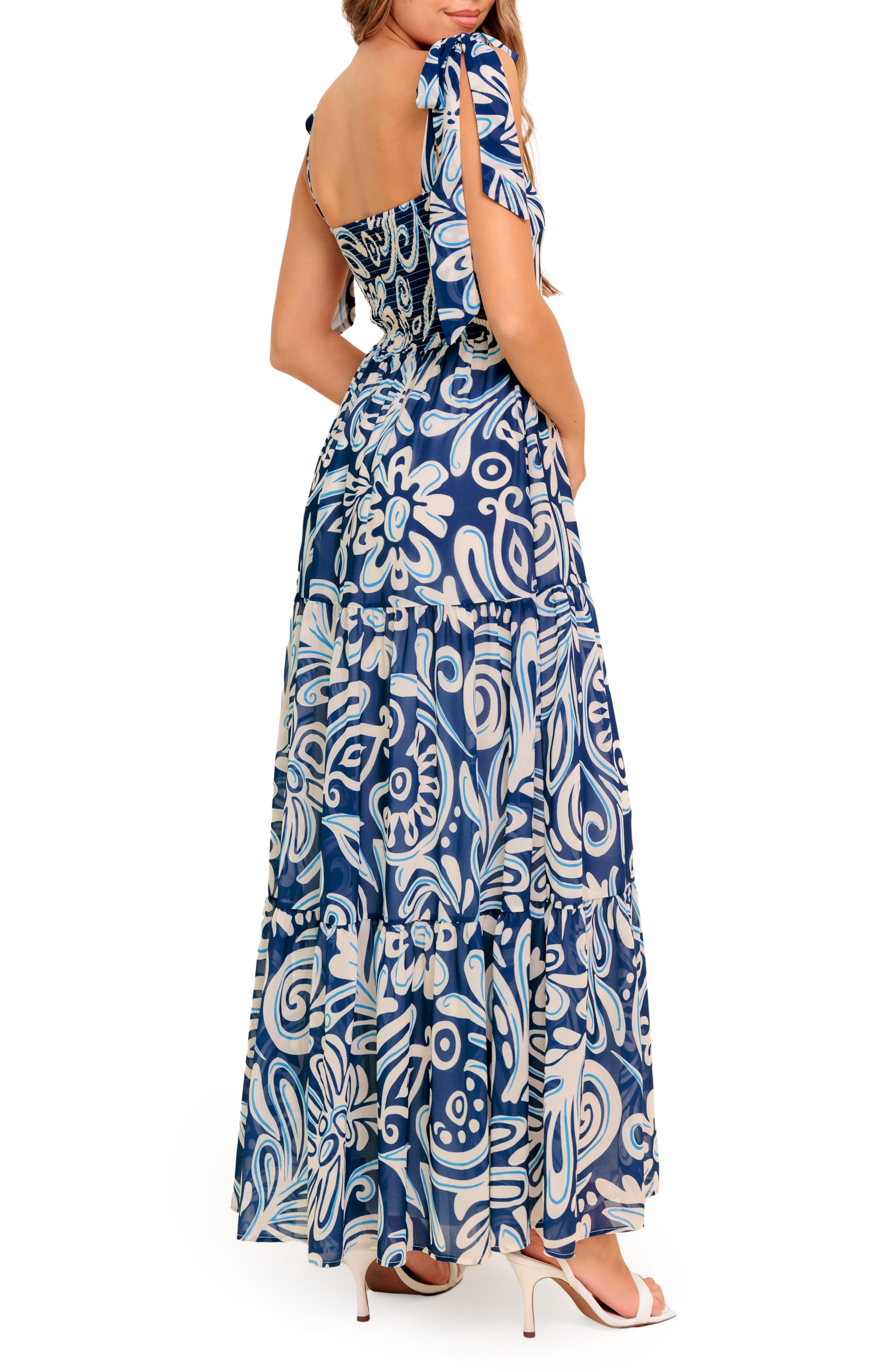 FLYING TOMATO Tie Strap Tiered Chiffon Maxi Dress (Women