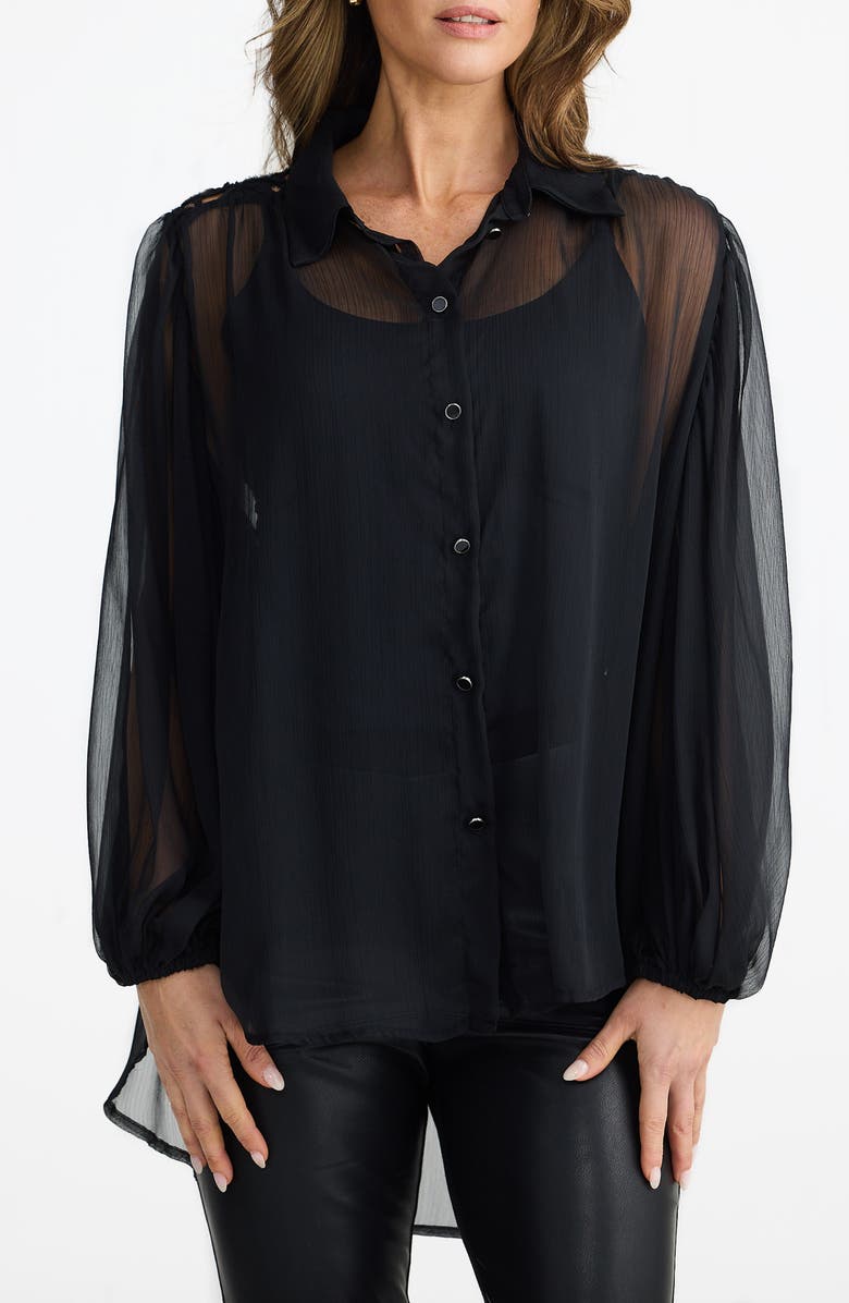 Brave+True Eden Lattice Back Chiffon Shirt, Alternate, color, Black