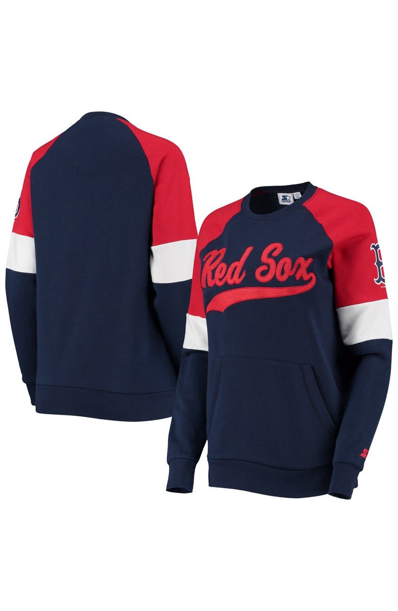 STARTER Women's Starter Navy/Red Boston Red Sox Playmaker Raglan Pullover Sweatshirt, Main, color, Navy