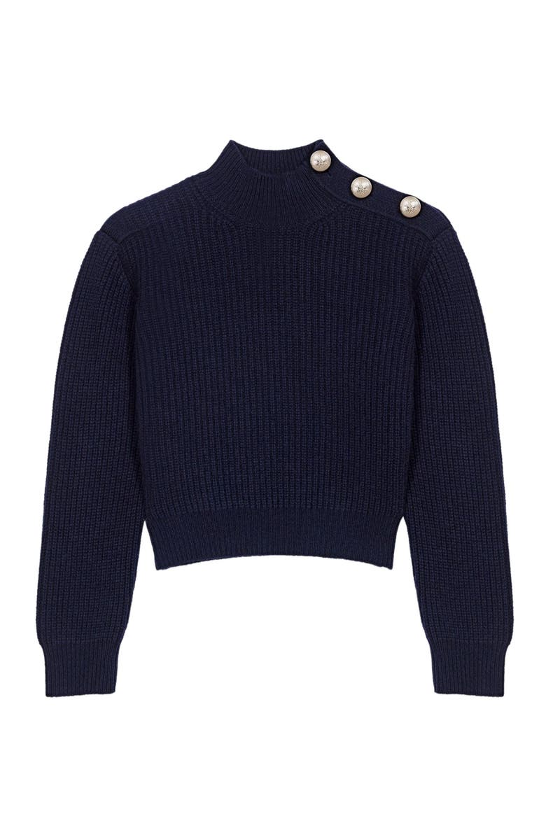 maje Wool roll-neck sweater, Alternate, color, Navy