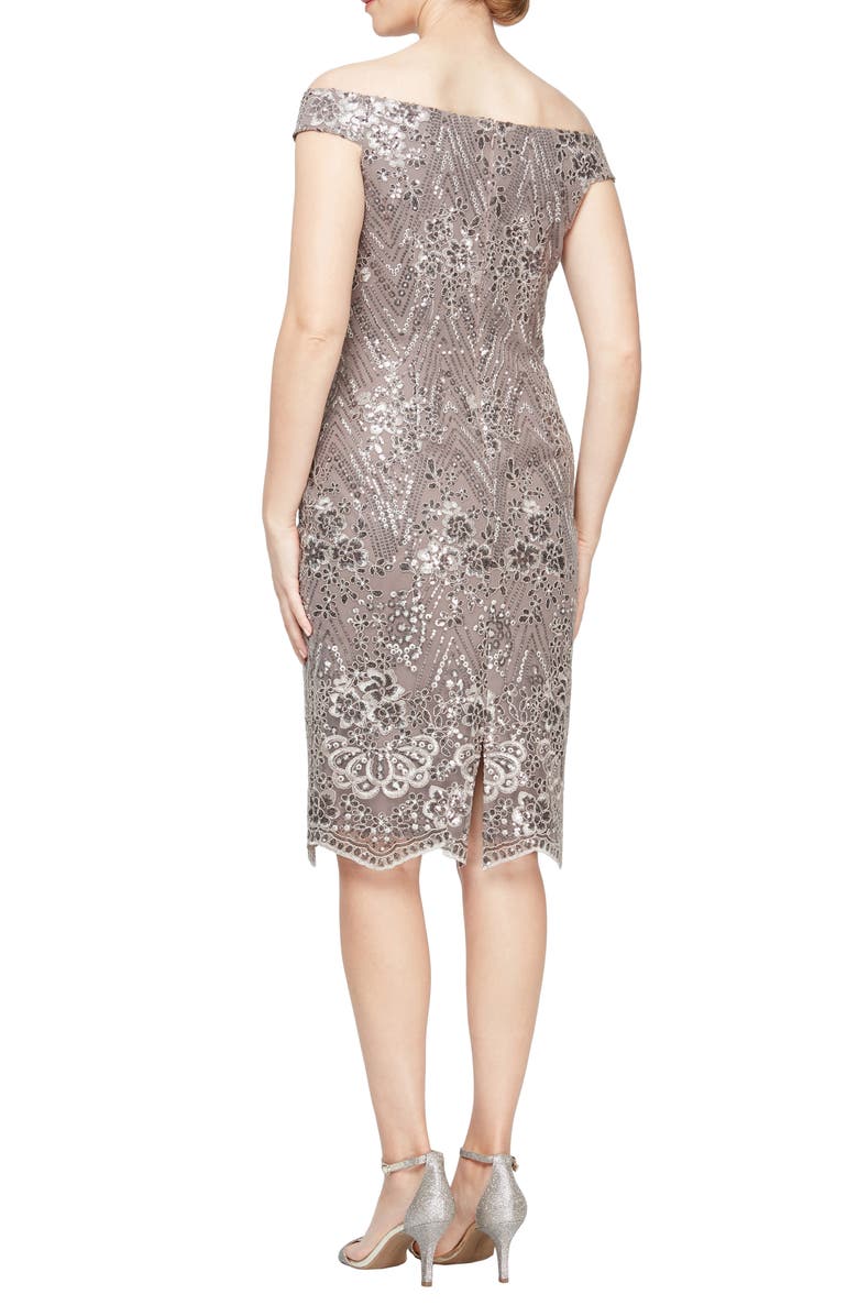 Alex Evenings Sequin Floral Embroidered Off the Shoulder Cocktail Dress, Alternate, color, 