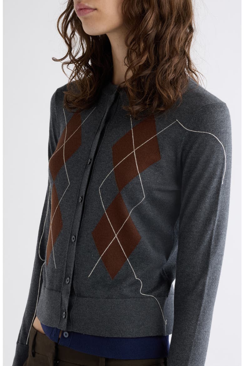 Kohona Argyle Silk & Wool Cardigan, Alternate, color, DARK GREY/ MULTI
