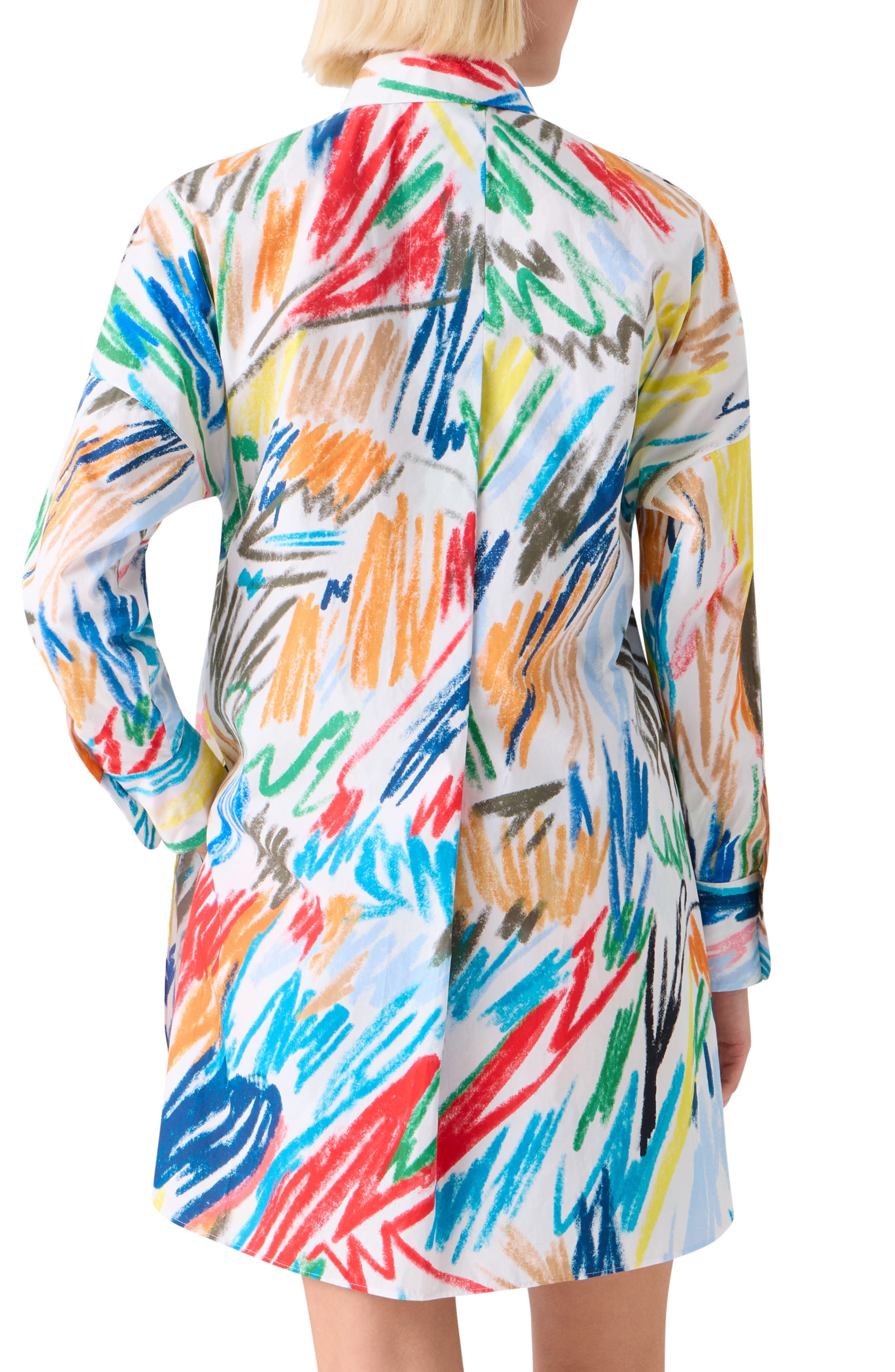 Scribble Print Oversize Cotton Poplin Tunic Button-Up Shirt - image 2