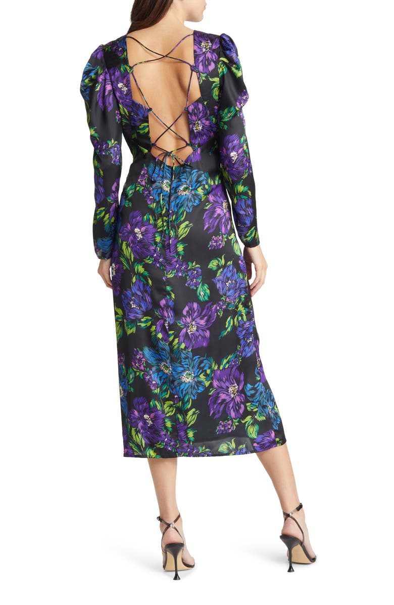 Adelyn Rae Erin Floral Print Lattice Back Long Sleeve Maxi Dress, Alternate, color, 